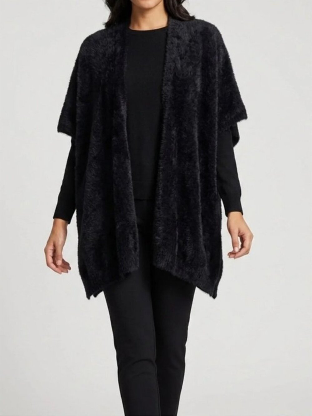 Nicole Miller Original fuzzy open front cardigan black women's OS